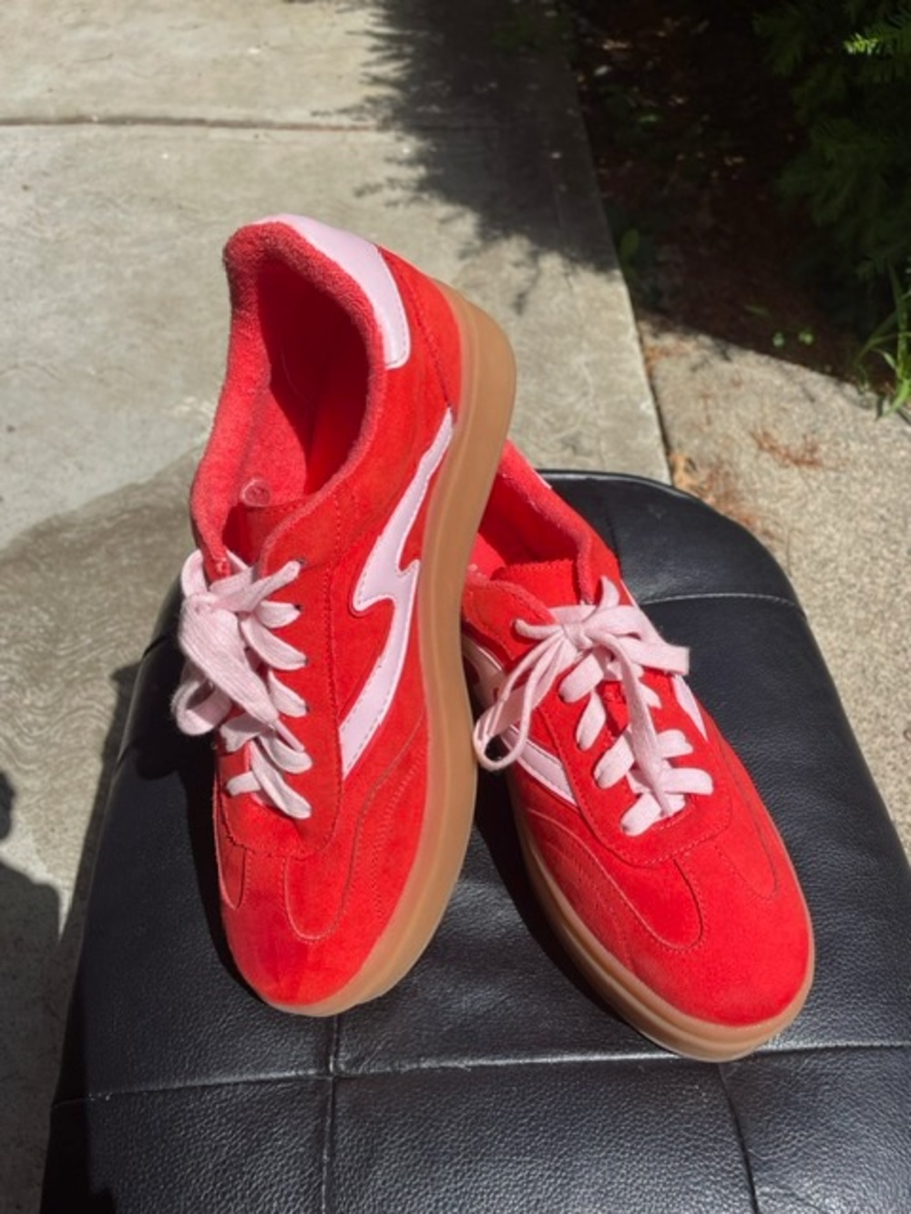 Platform Red Suede Low-Top Sneakers with Gum Sole